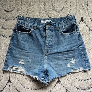 Zara Distressed Blue Jean Shorts